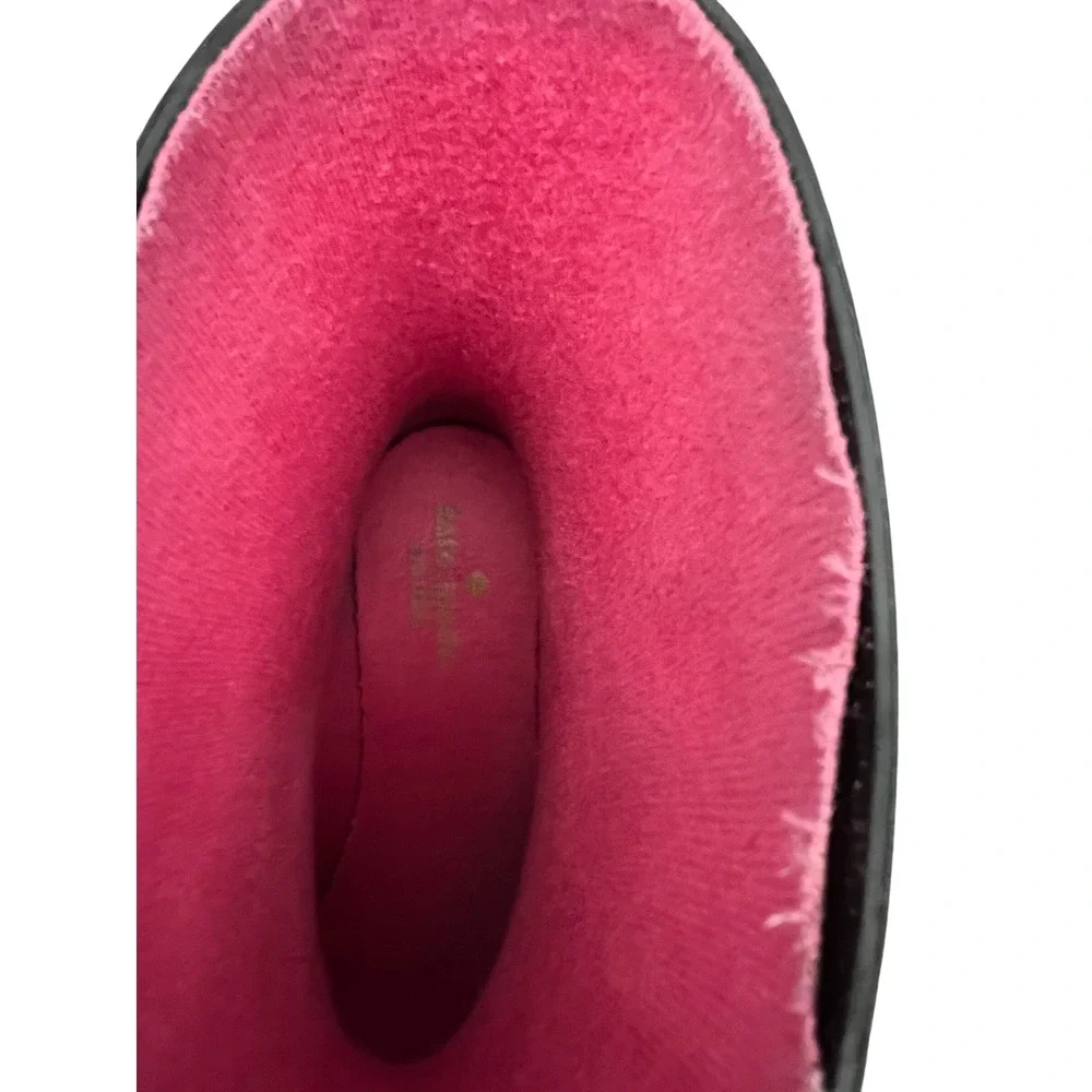 Black Rubber Rain Ankle Boots with Bow Accent‎ and Pink Lining